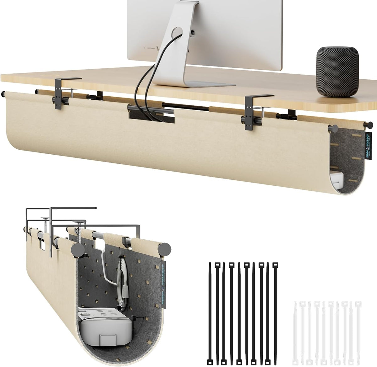 Under Desk Cable Management Tray No Drill, 45.2" Felt Standing Desk Cabl...