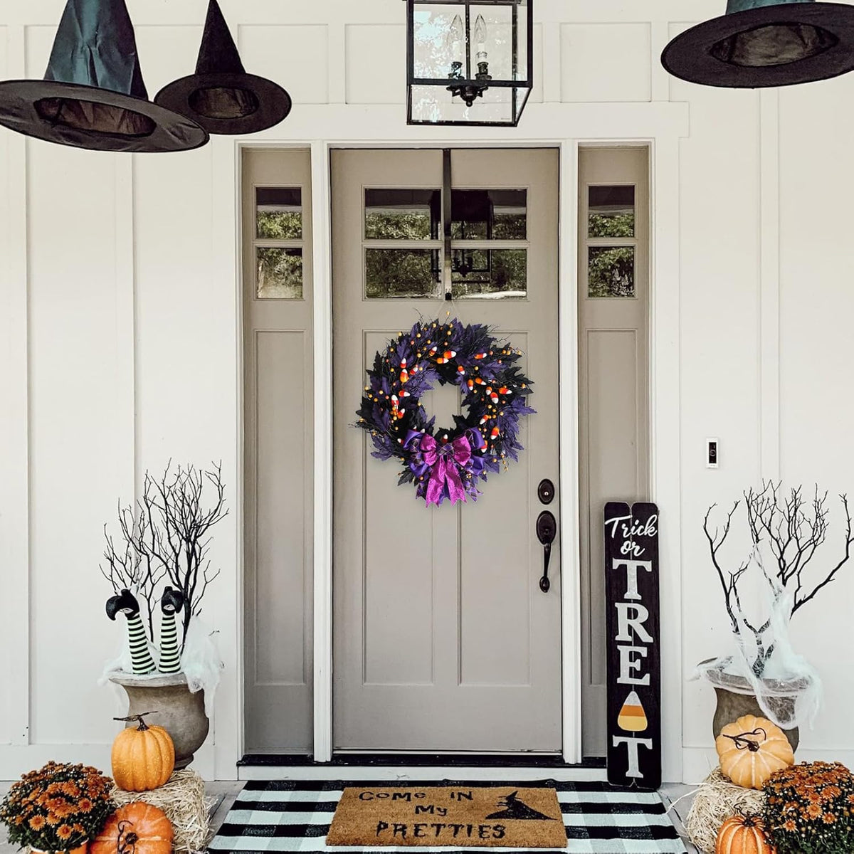 idyllic 22 Inches Halloween Door Wreath, Black Halloween Wreaths for Front Do...