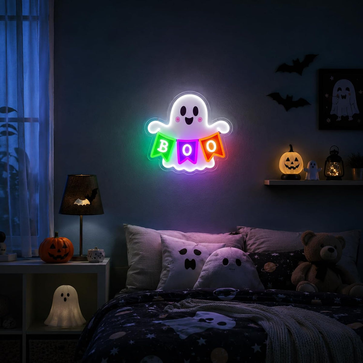 Halloween Ghost Neon Sign BOO Banner LED Neon Light Halloween Party Decor