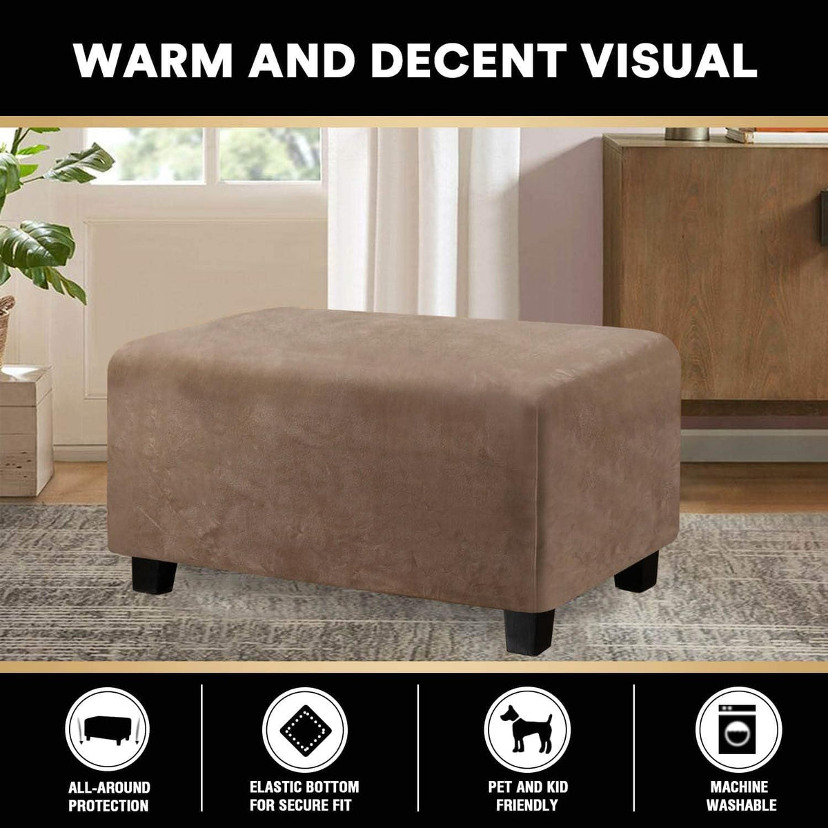 PrinceDeco Velvet Ottoman Cover Rectangle Folding Storage Cover,XL,Camel