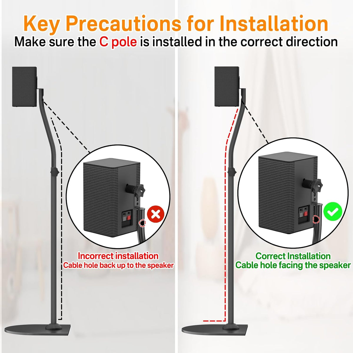 Speaker Stand Pair and Wall Mounts for Rear Speakers WR Keyhole&Thread Hole