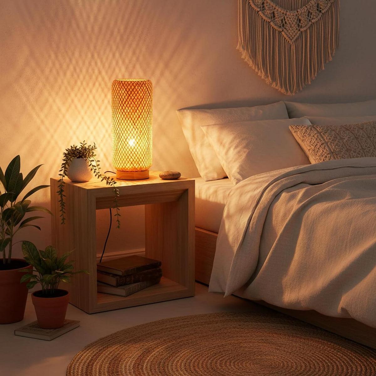 Arturesthome Bamboo Table Lamps with Shade, Rustic Farmhouse Boho Coastal Des...