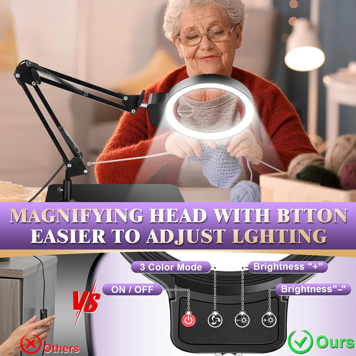 30X 10X Large Magnifying Glass with Light and Stand,Lighted Magnifier