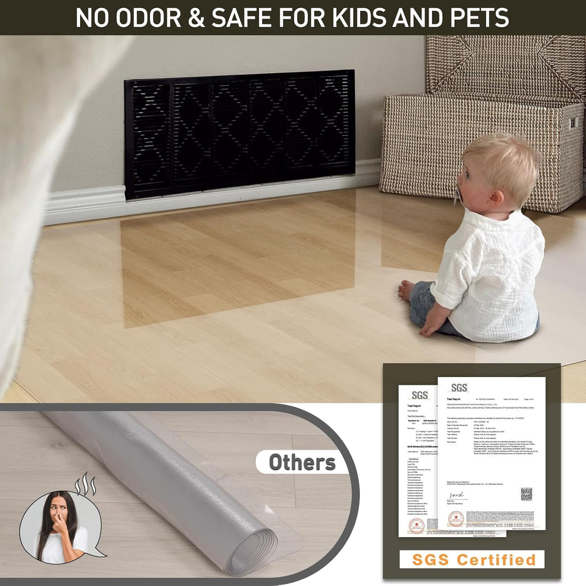 Area Floor Mat for Under High Chair, 4'×6' Transparent No Slip