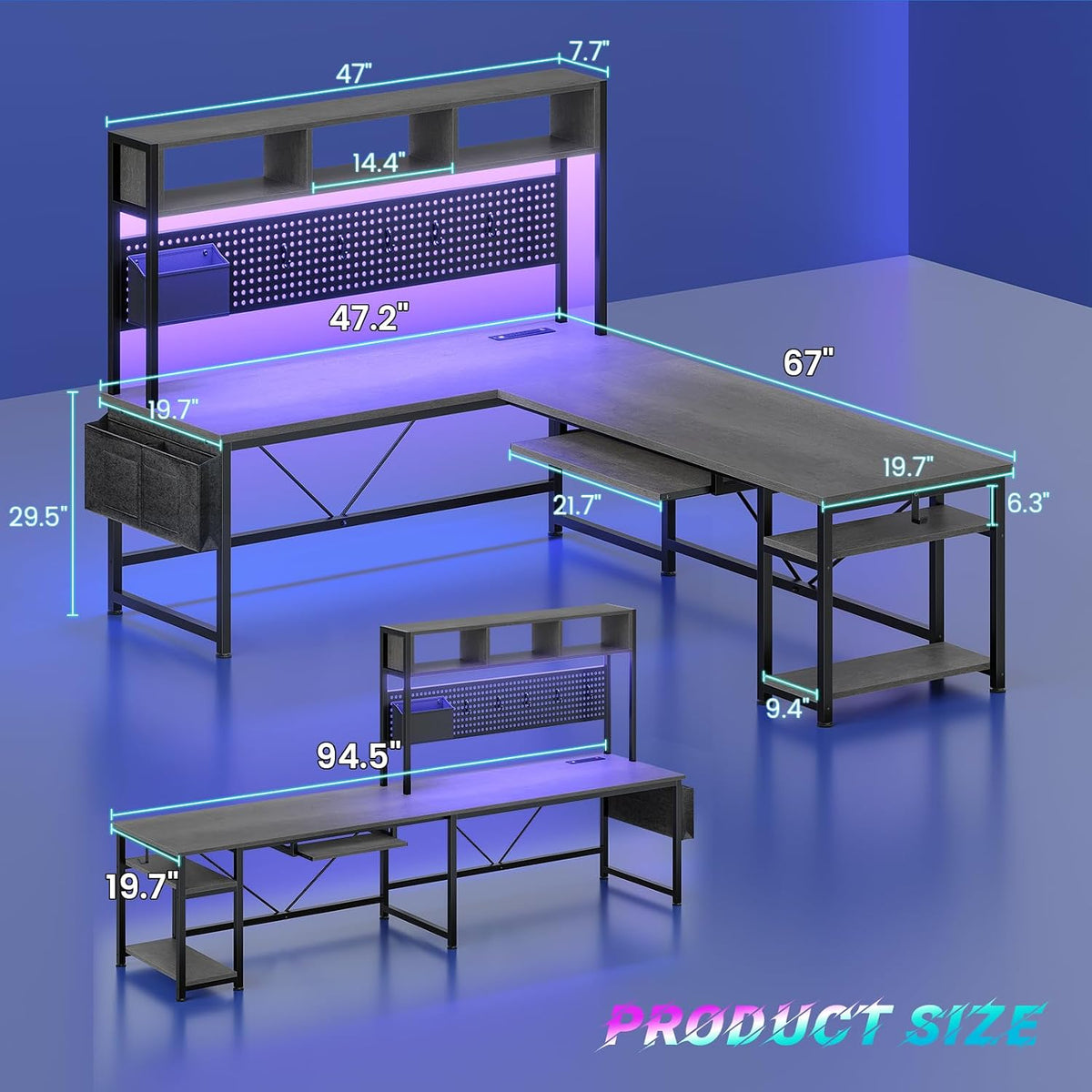 SEDETA L Shaped Office Desk with Hutch, Reversible 94.5" Computer Desk