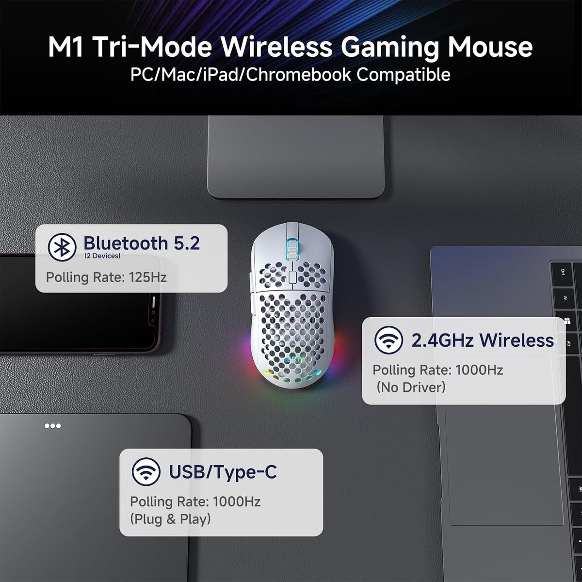 DIERYA M1 Wireless Gaming Mouse, 24000DPI, 180Hrs Battery, 16.8M RGB, 6 Progr...