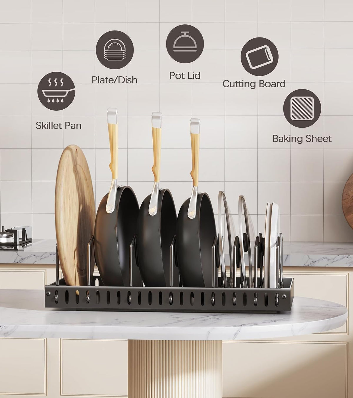 Lozovin Pull Out Pots and Pans Organizer Under Cabinet, Sliding Lid Holder an...