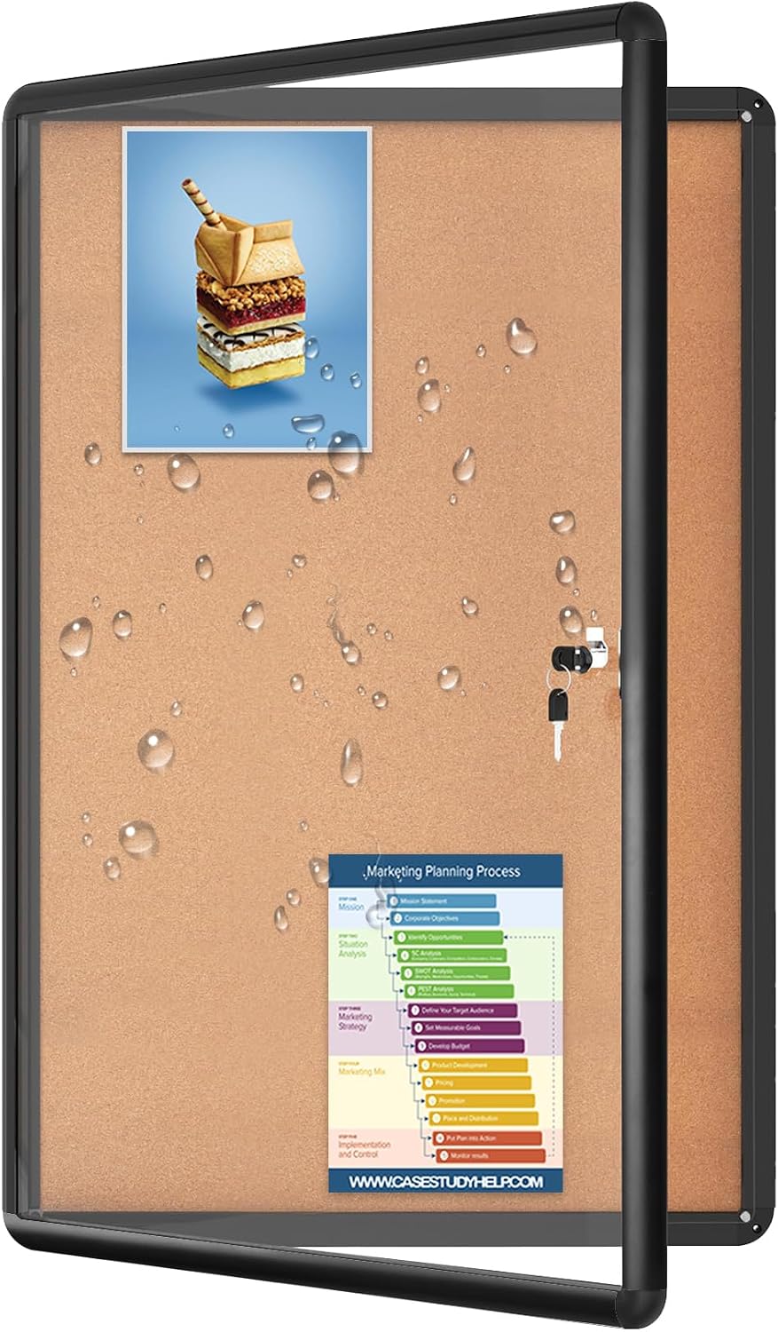 Magula 36"x24" Enclosed Bulletin Board Tamper-Proof Dispaly Case, B...