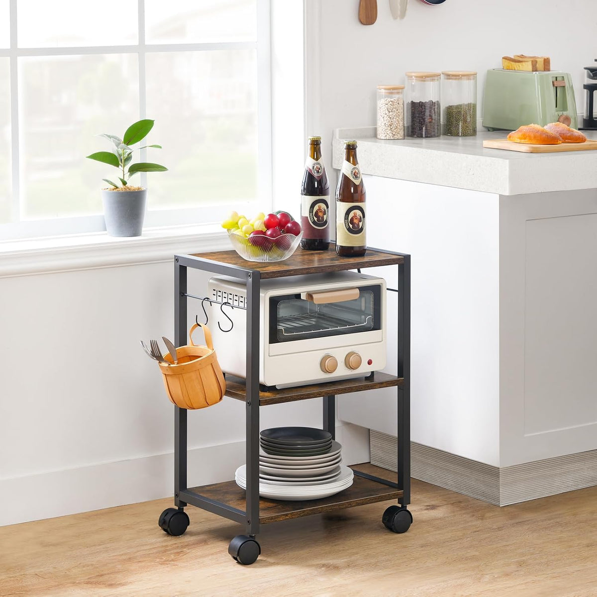 MAHANCRIS Printer Stand, 3-Tier Under Desk Rolling Cart with Storage Shelf, H...