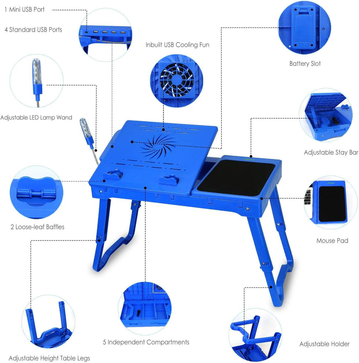 Moclever Laptop Table for Bed-Multi-Functional Laptop Bed Table Tray with Int...