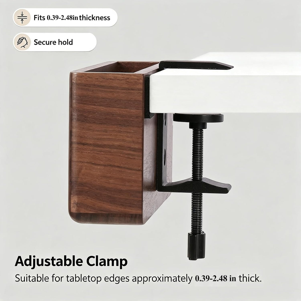 Clamp-on Desk Side Storage Rack,Wooden Side Desk Organizer Walnut