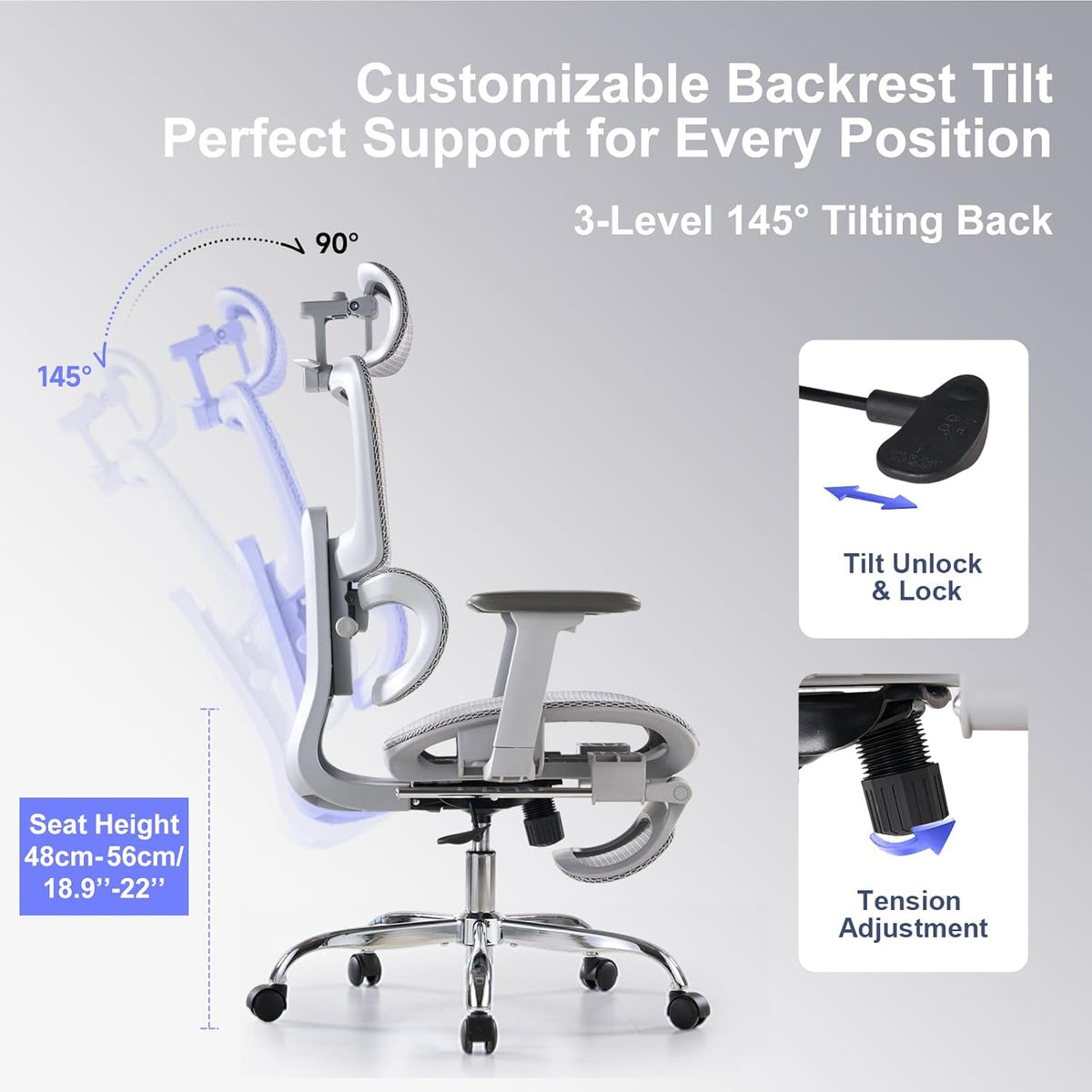 Office Chair with Footrest, Ergonomic Chair with 3D Headrest, Computer Chair ...