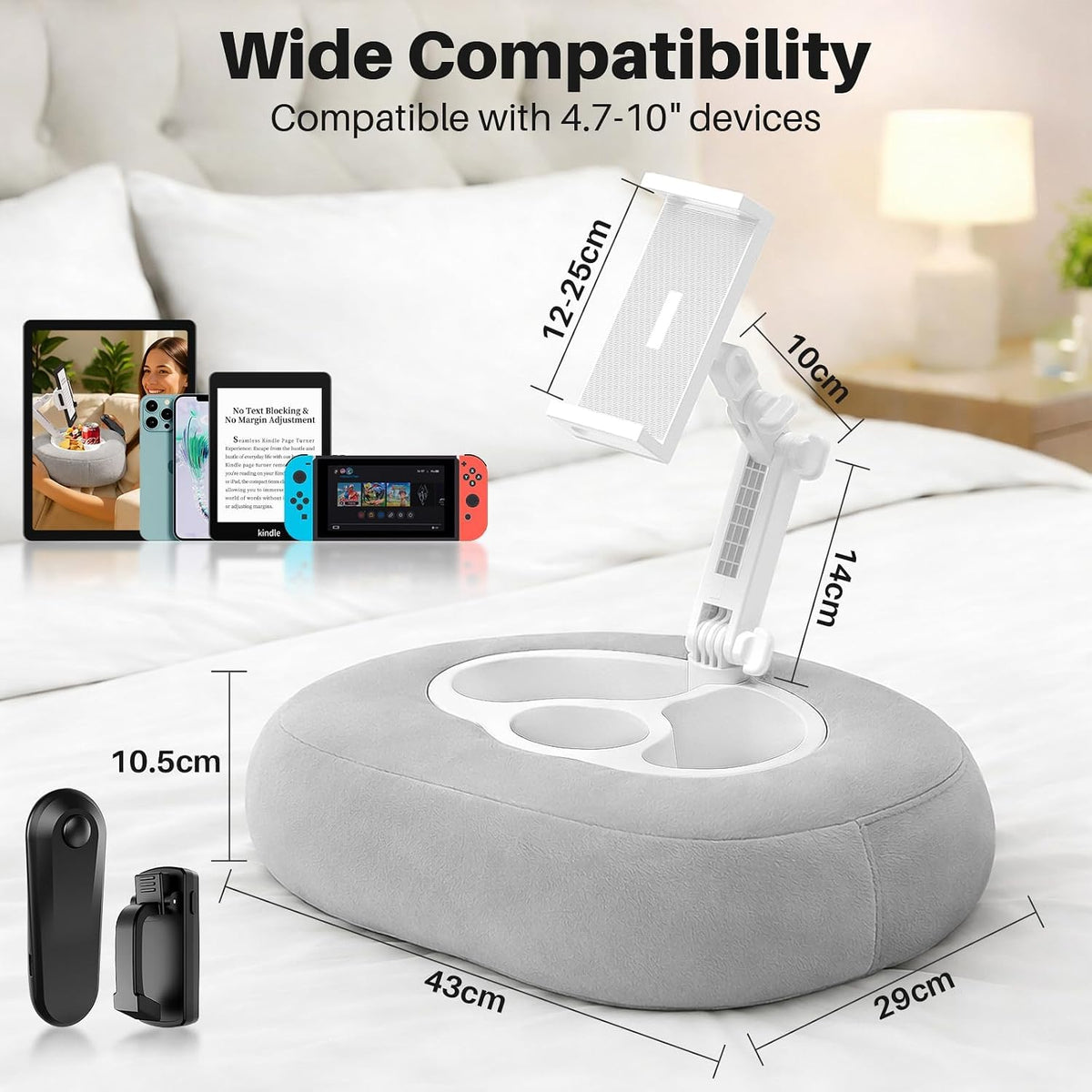 Kindle Pillow Stand with Remote Page Turner, Holder for 4.7–11 in Devices
