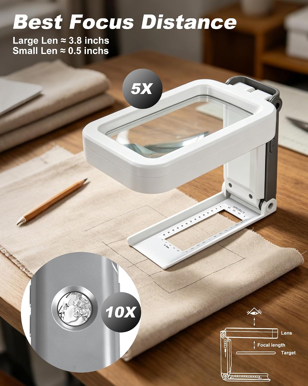 5X 10X Rechargeable Magnifying Glass with Light and Stand, Hands Free