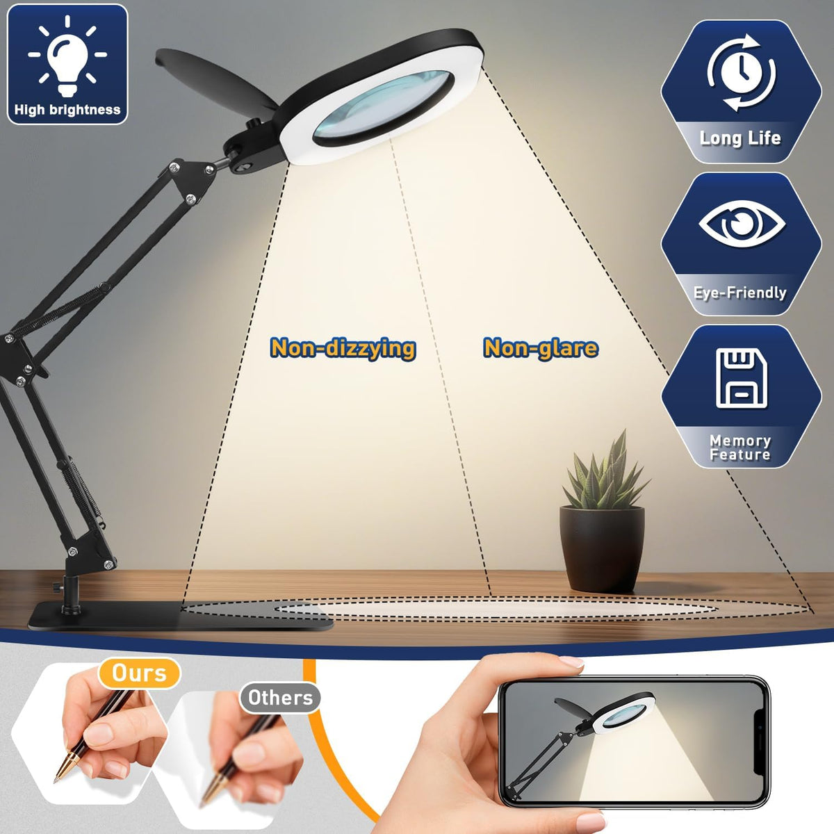 15X Real Glass Standing Magnifying Glass with Light and Stand, 3-in-1 Adjusta...