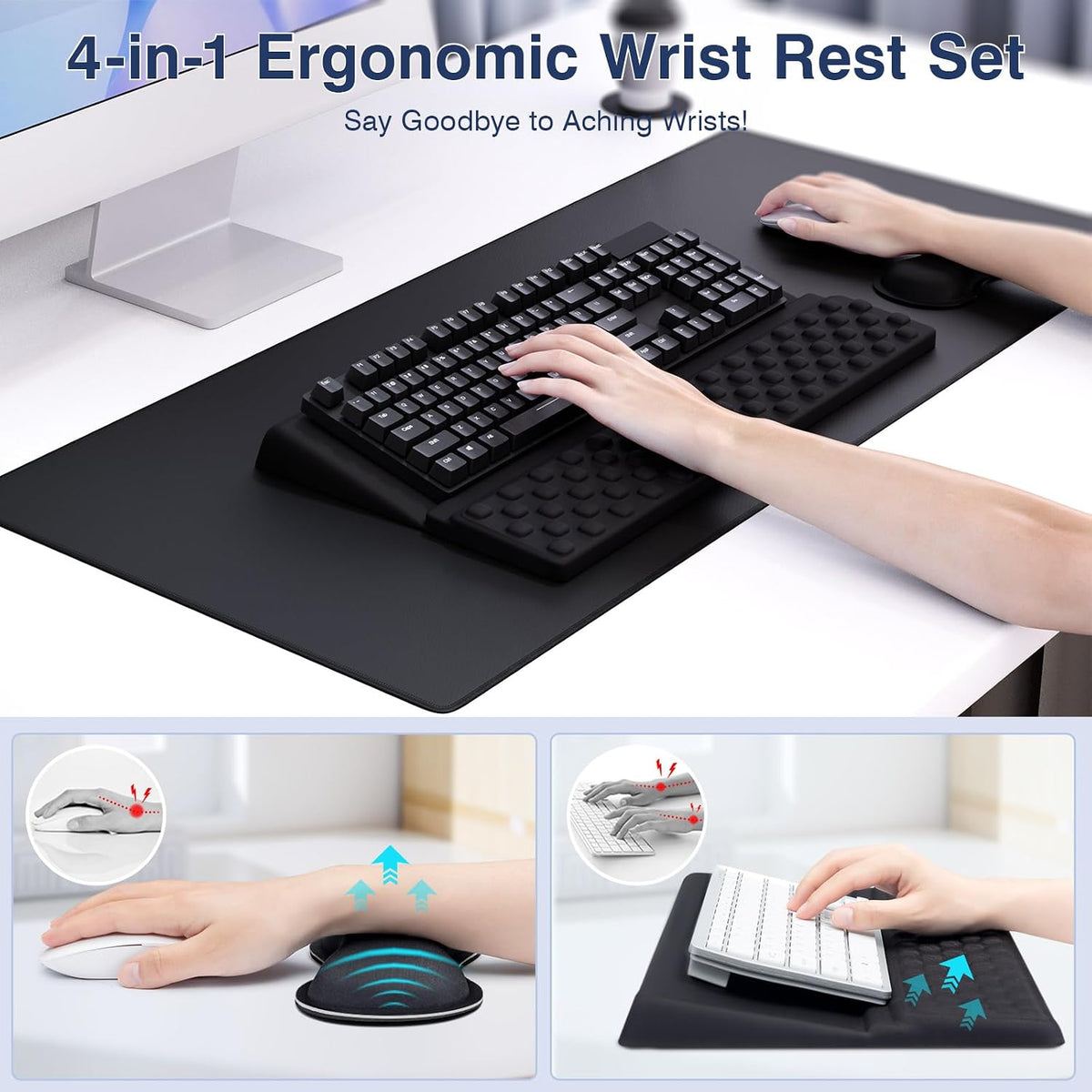 Ospelelf Keyboard Wrist Rest Stand Pad and Ergonomic Mouse Pad Set with Large...