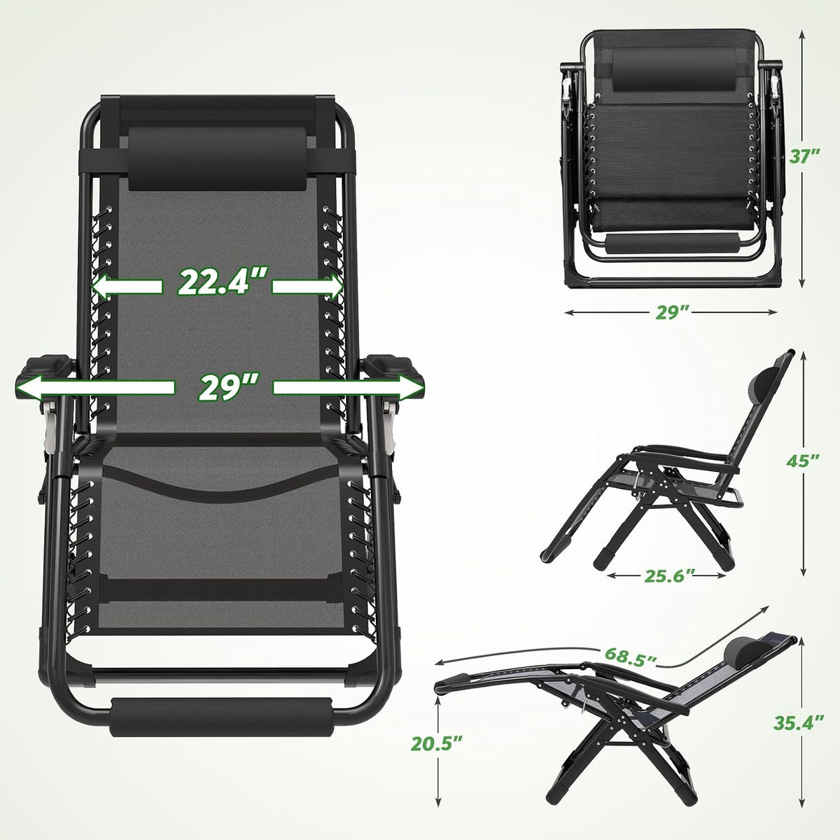 ZENPETIO 29In XL Zero Gravity Chair, 440LBS with Cushion