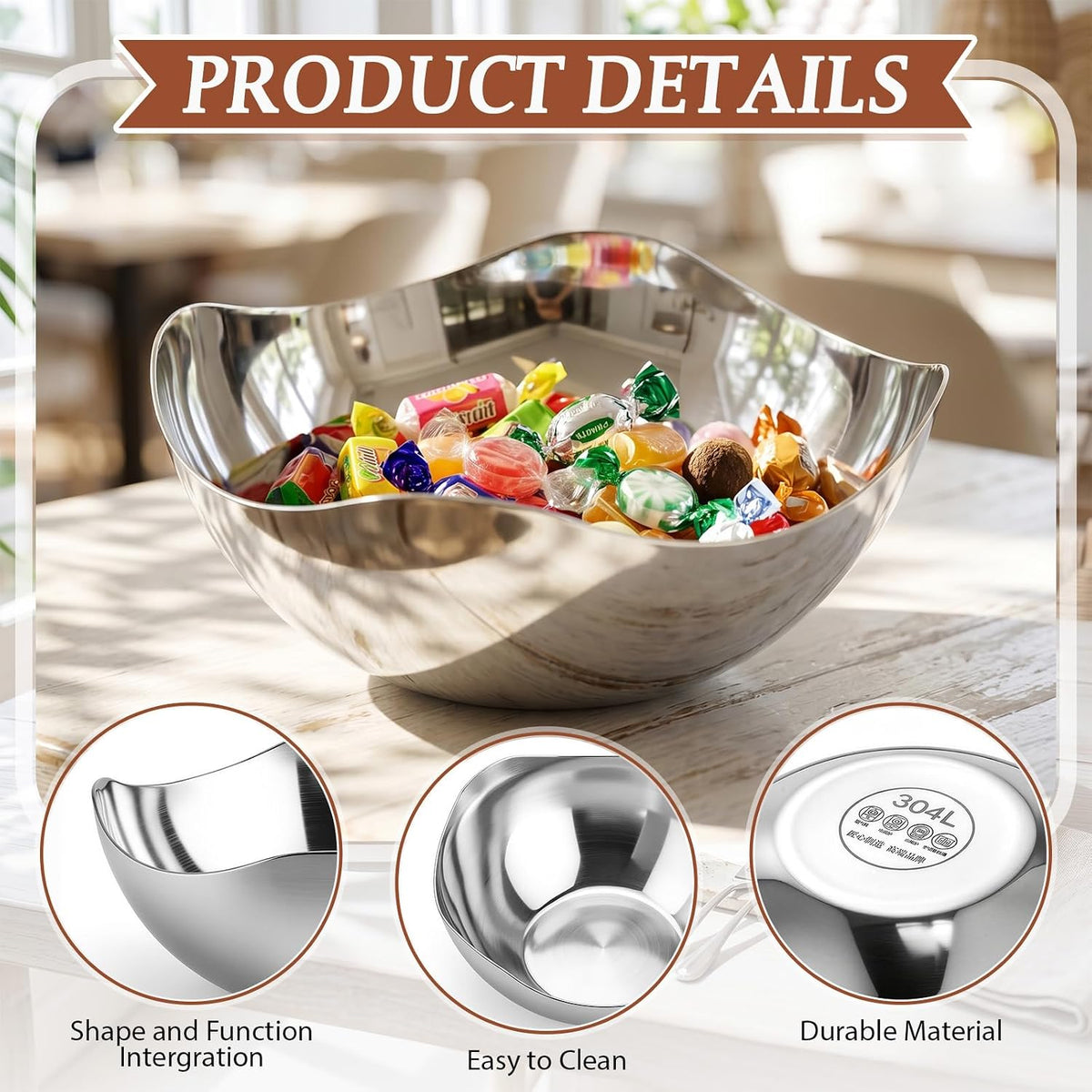 2 Pcs Silver Candy Bowl Stainless Steel, 6.3 Inch Mirror Polished