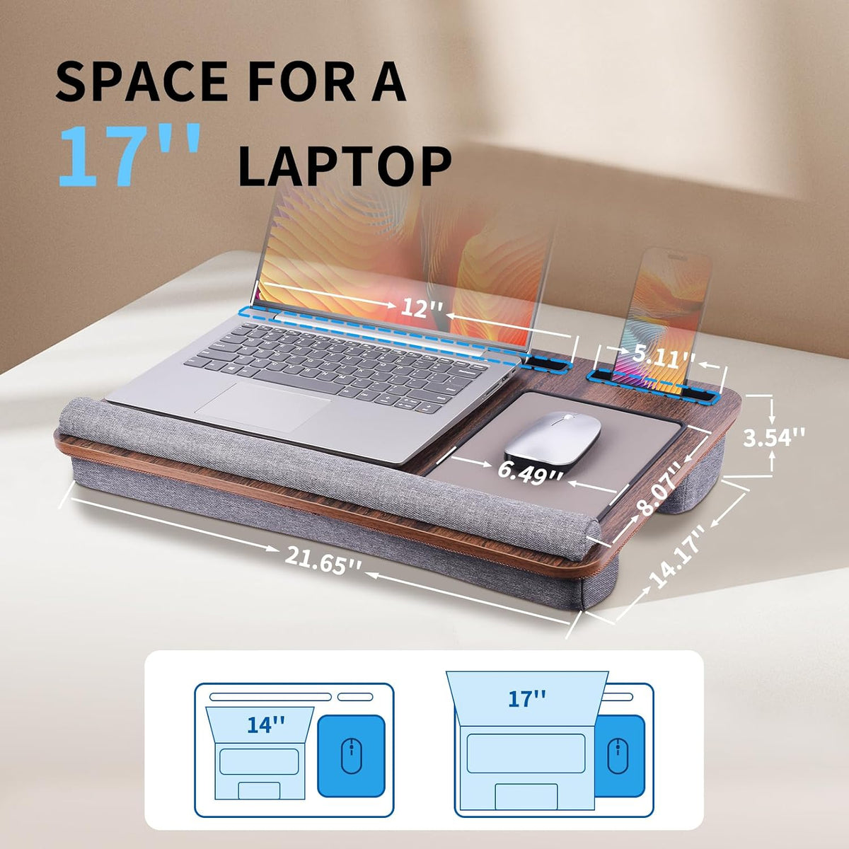 Home Office Lap Desk with Wrist Rest Wrist Rest, Mouse Pad, and Phone Holder ...