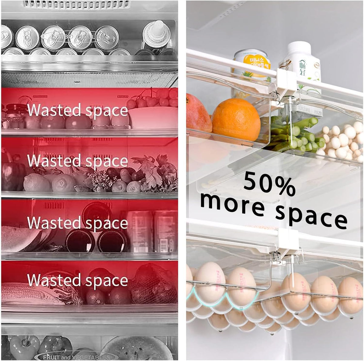 URALFA Fridge Drawer Organizer 2 Pack, Fridge Organizers and Storage