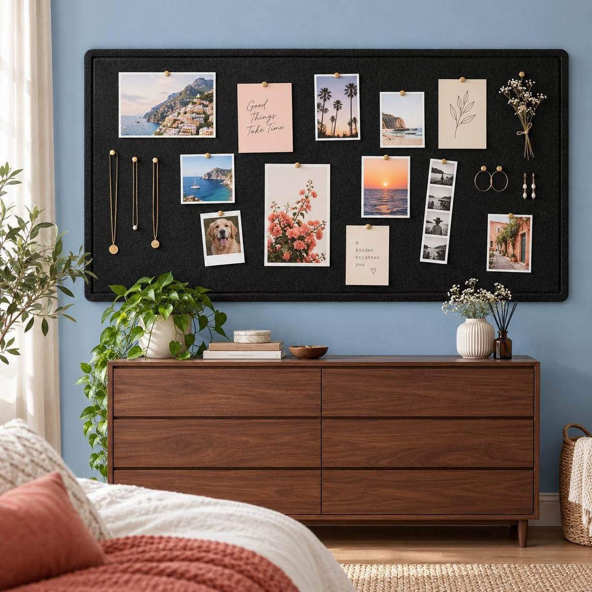 Felt Bulletin Board 59'' x 35'', Black Felt Pin Boards for Walls
