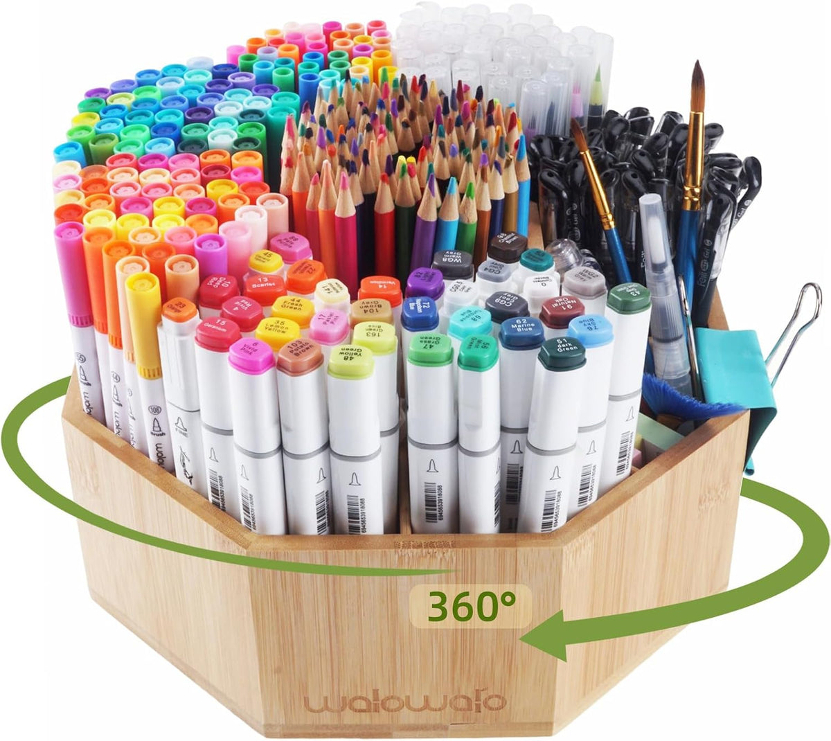 walowalo Bamboo Rotating Art Supply Organizer Caddy Holds 800+ Pencils Spinni...
