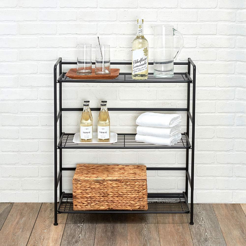 Folding Metal Bookcase, 3 Shelves, Wide, Black