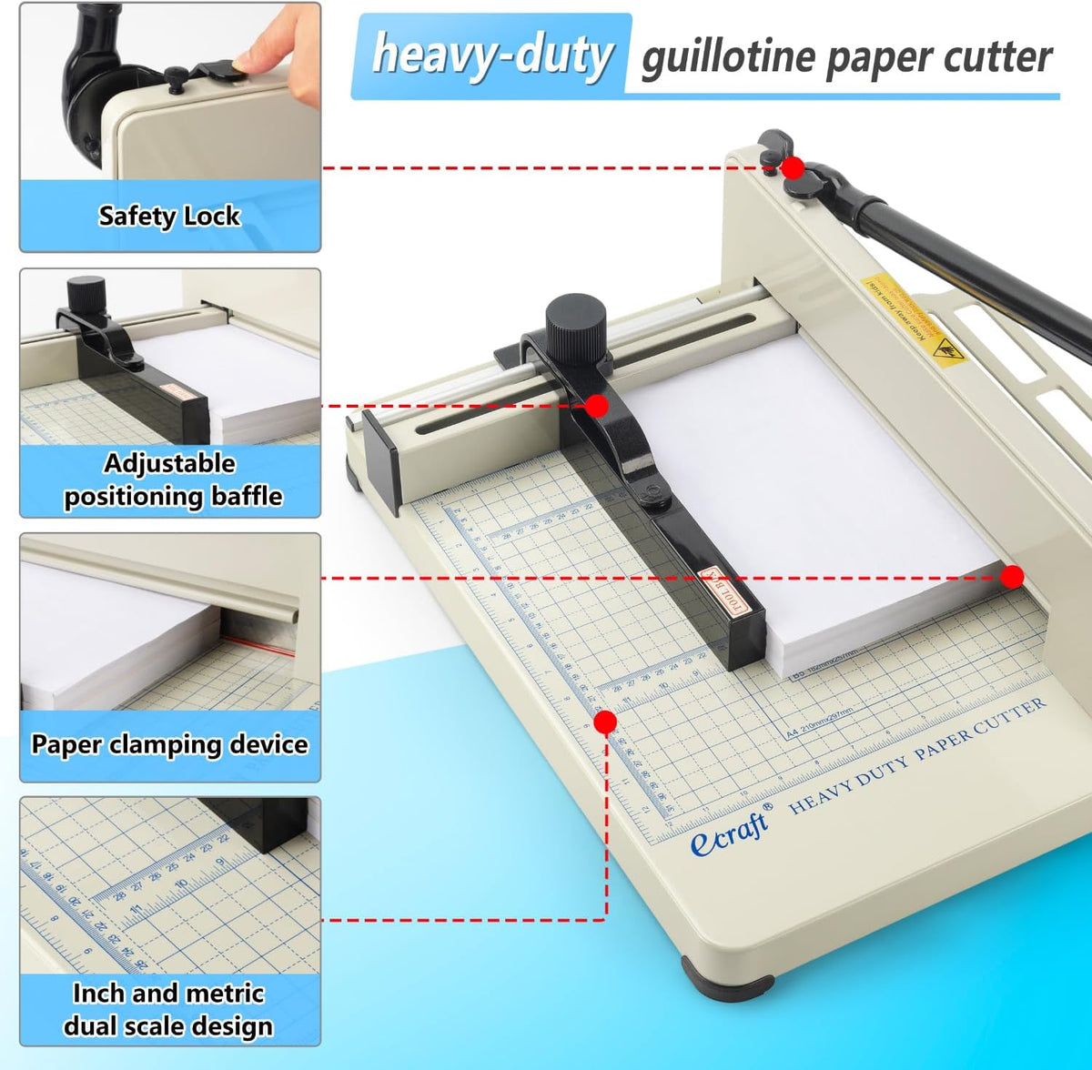 Ecraft Heavy Duty 12" Guillotine Paper Cutter - 400 Sheet Capacity,Solid...