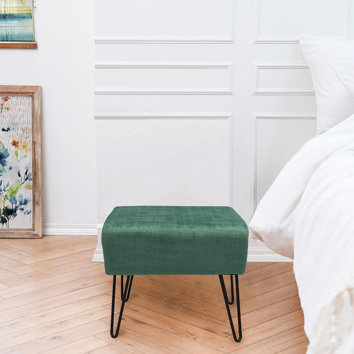 Dark Green Velvet Tufted Ottoman 19.5"x12.5"x17" Entryway Benc...