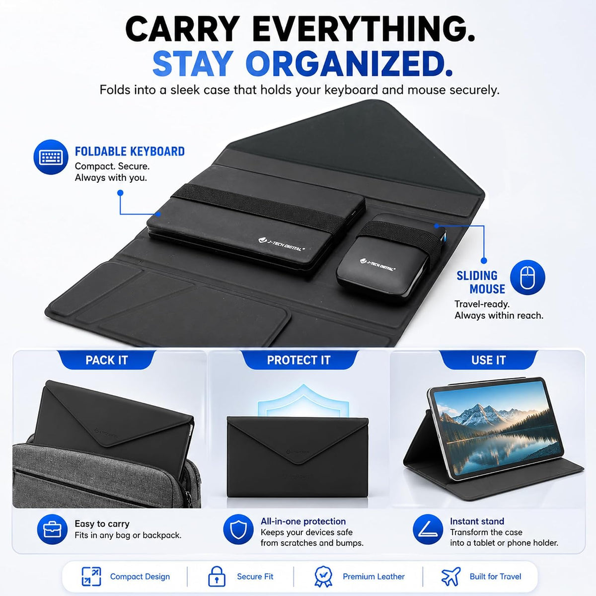 J-Tech Digital Wireless Keyboard and Mouse Combo | Foldable Bluetooth Multi-D...