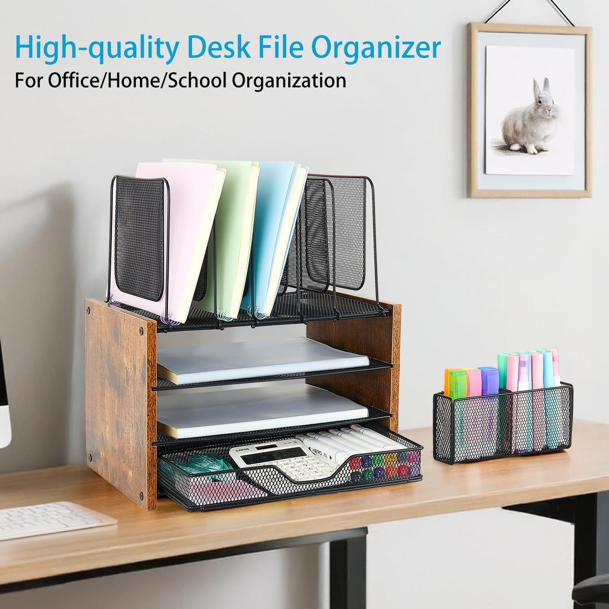 OPNICE Desk Organizer, 4-Tier Desktop File Organizer with Drawer and Pen Hold...