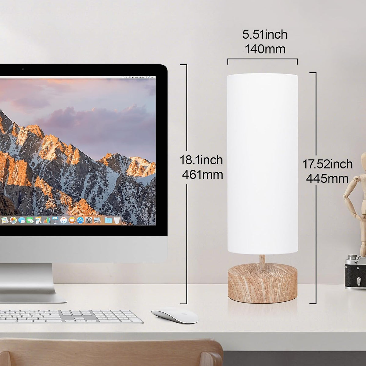 Touch Table Lamp with Wood Grain Metal Base, 3 Way Dimmable Bedside Lamp