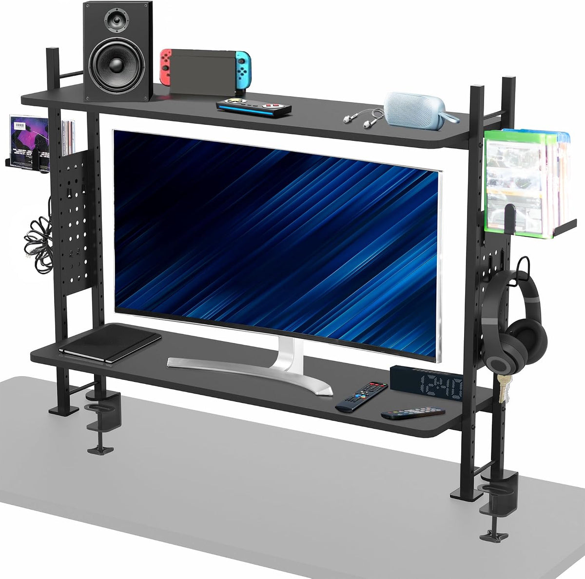 VIVO Black Clamp-on 40 in Shelving Unit with Pegboard, DESK-SHELF40G