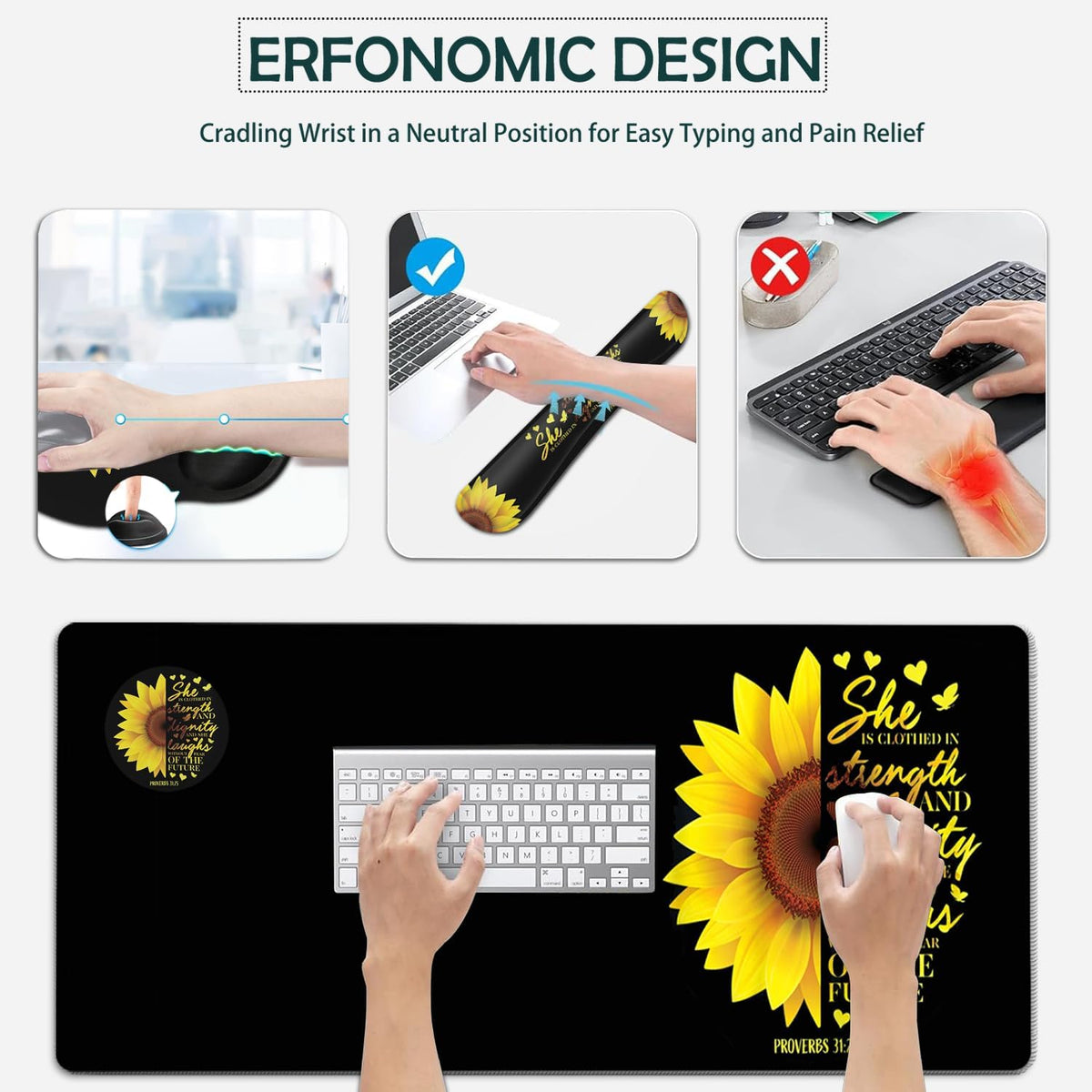 Large Mouse Pad, Ergonomic Mouse Pad with Wrist Rest and Keyboard Wrist Rest ...
