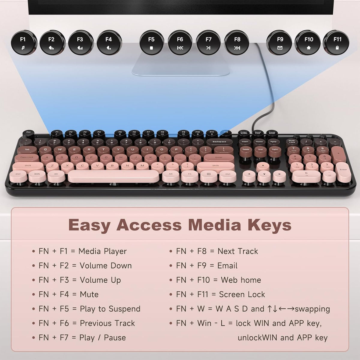 Dilter Wired Computer Keyboard, Full-Size USB Keyboard with Round Keycaps &am...