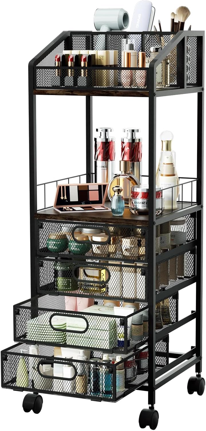 HapiRm Makeup Organizer Storage Cart - Floor Skincare Make Up Storage with 4 ...