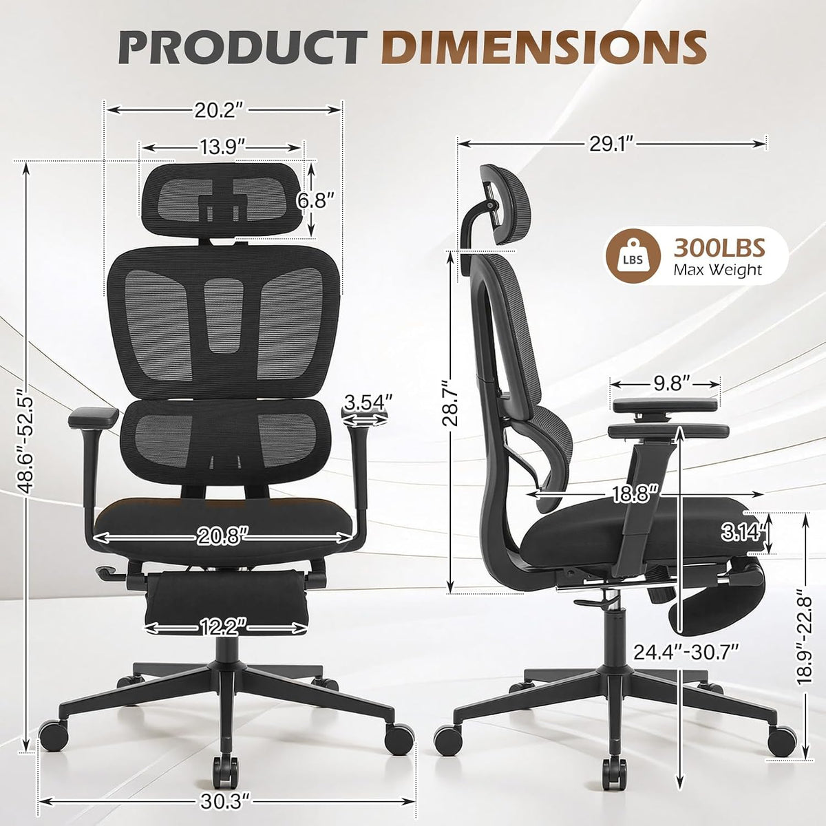 Ergonomic Office Chair with Footrest and Dynamic Lumbar Support, Black