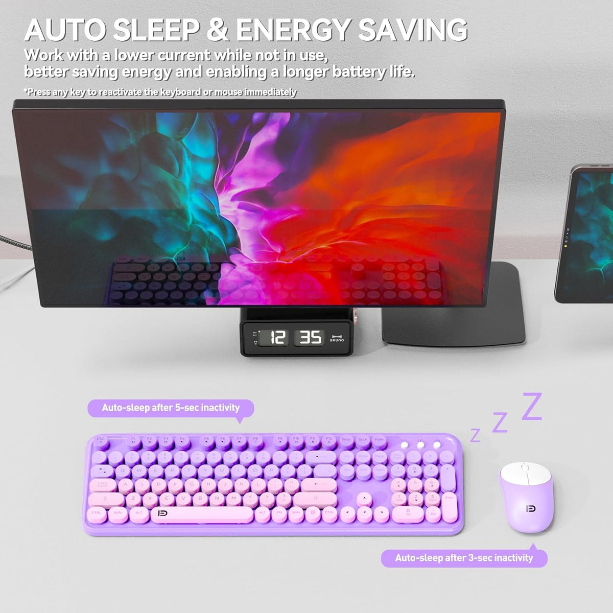 FD Wireless Keyboard and Mouse Combo - 2.4G Full-Sized Cute Colorful Mouse an...