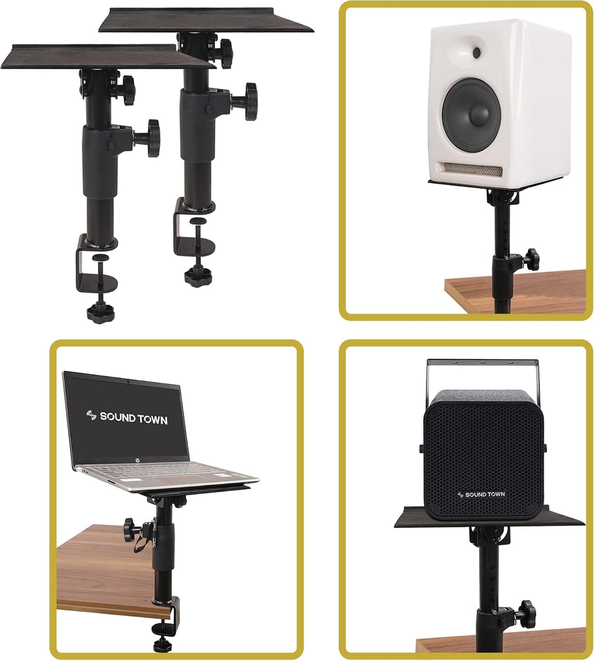 Sound Town 2-Pack Desktop Clamp-On Studio Monitor Speaker Stands with Horizon...