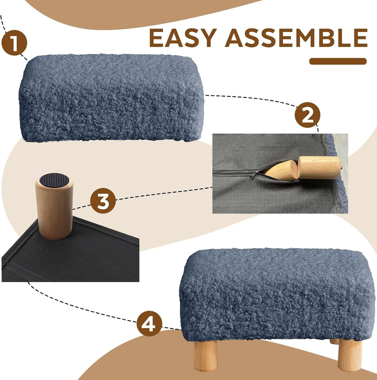 Small Foot Stool Ottoman, Sherpa Footstool Ottoman Foot Rest for Couch, Recta...
