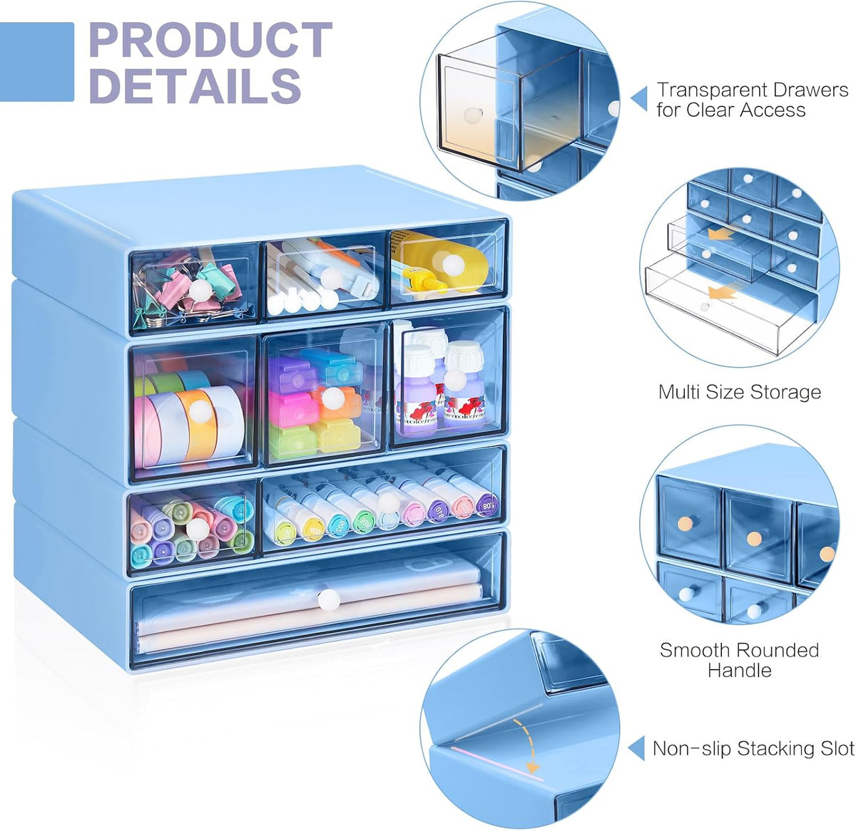 Desk Storage Organizer with 9 Drawers, 4 Tiers Stackable Desktop Craft Storag...