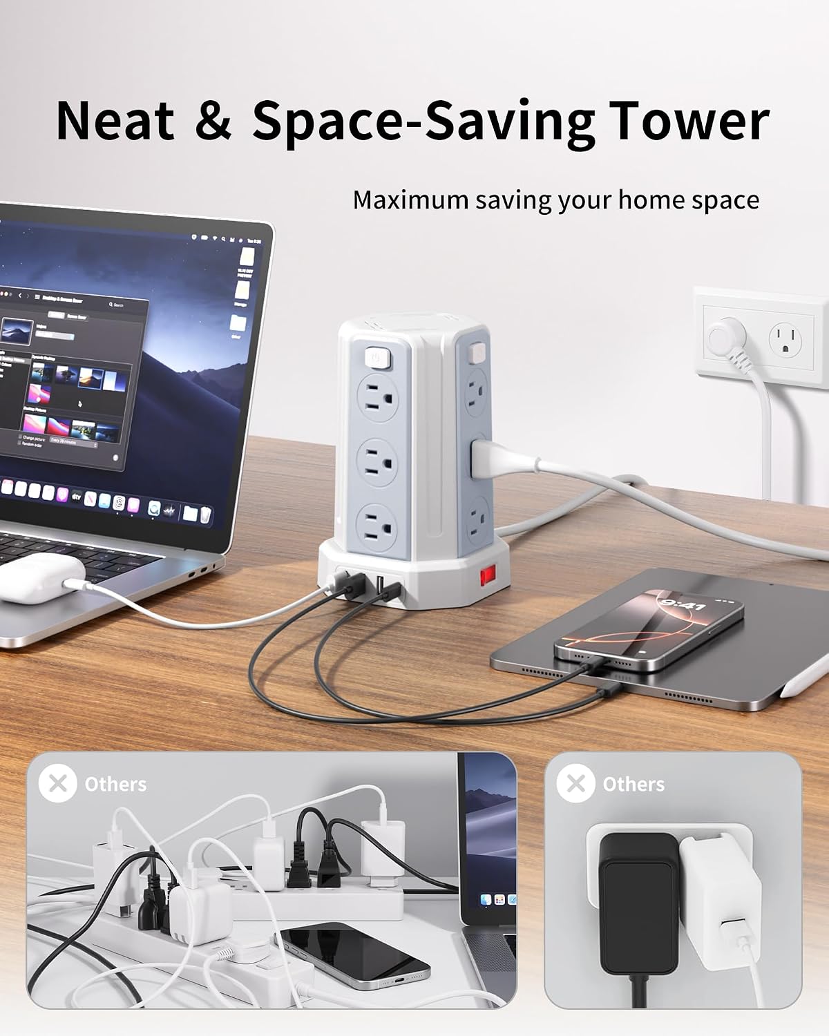 Power Strip 6.5 Ft Extension Cord with 12 AC Multiple Outlets 4 USB (1 USB C)...
