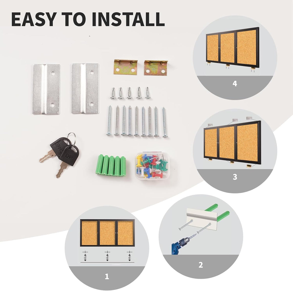 Lockable Enclosed Bulletin Board, 71 x 36 Inch 3-Door Cork Board Display Case...
