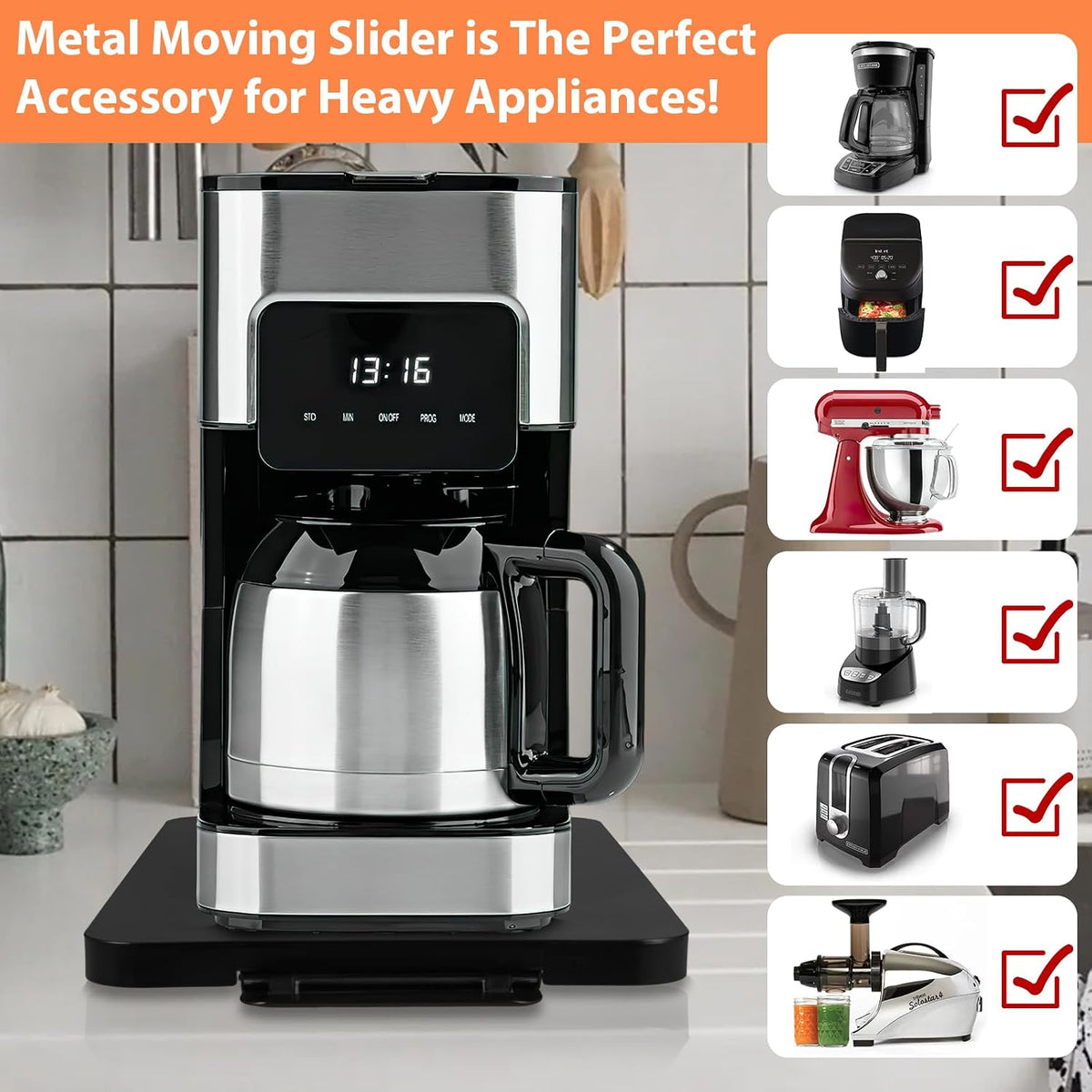 Sliding Tray for Coffee Maker, Countertop Appliance Slider 9” × 14.5”