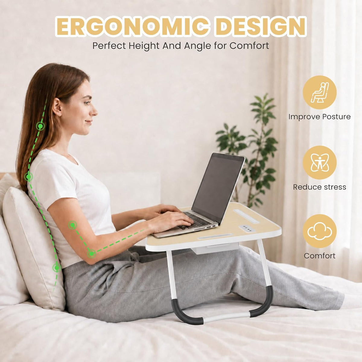 Lap Desk for Laptop Tray, Foldable Laptop Bed Desk with Storage Drawer