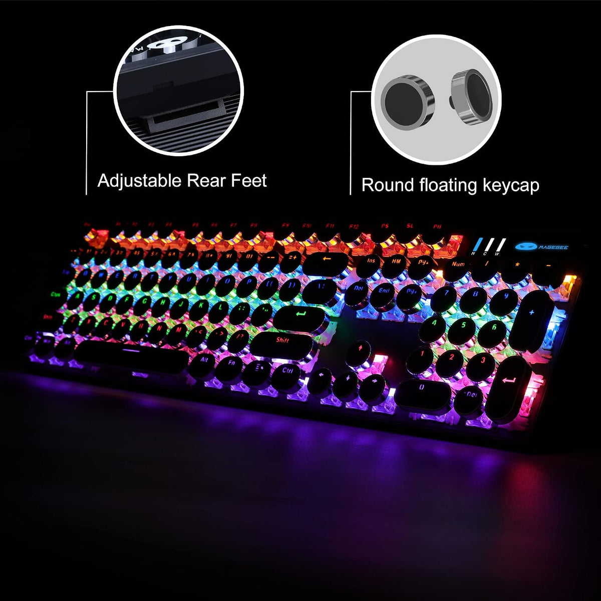 Camiysn Typewriter Style Mechanical Gaming Keyboard, Black Retro Punk Gaming ...