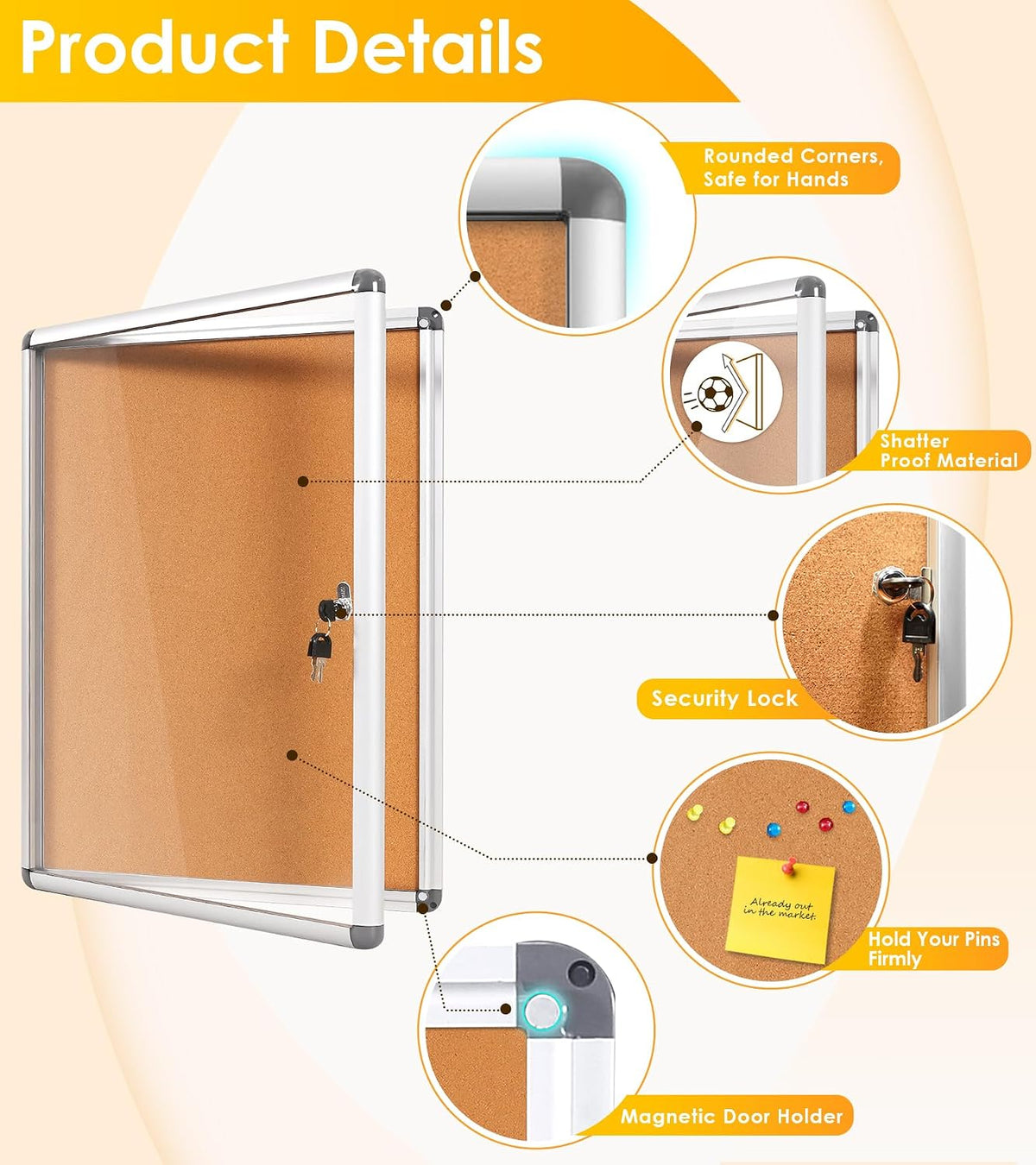 SWANCROWN 26x20 in Enclosed Bulletin Board, Lockable Cork Board Wall 4xA4