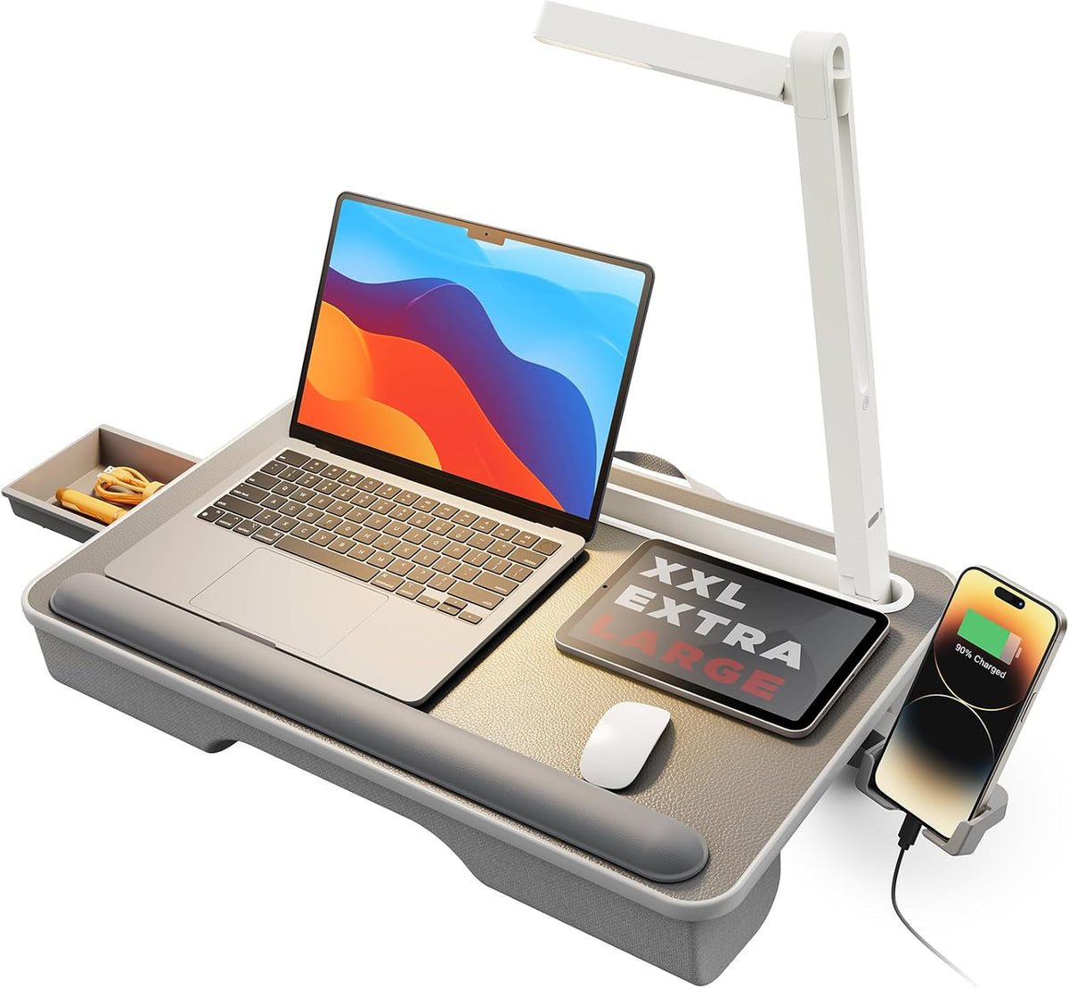 SAIJI Lap Desk with LED Light, Portable Laptop Tray with Cushion