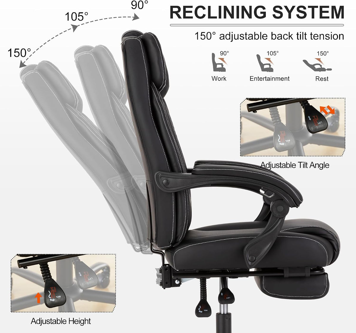 Reclining Office Chair with Footrest,Ergonomic Home Office Desk Computer Chai...