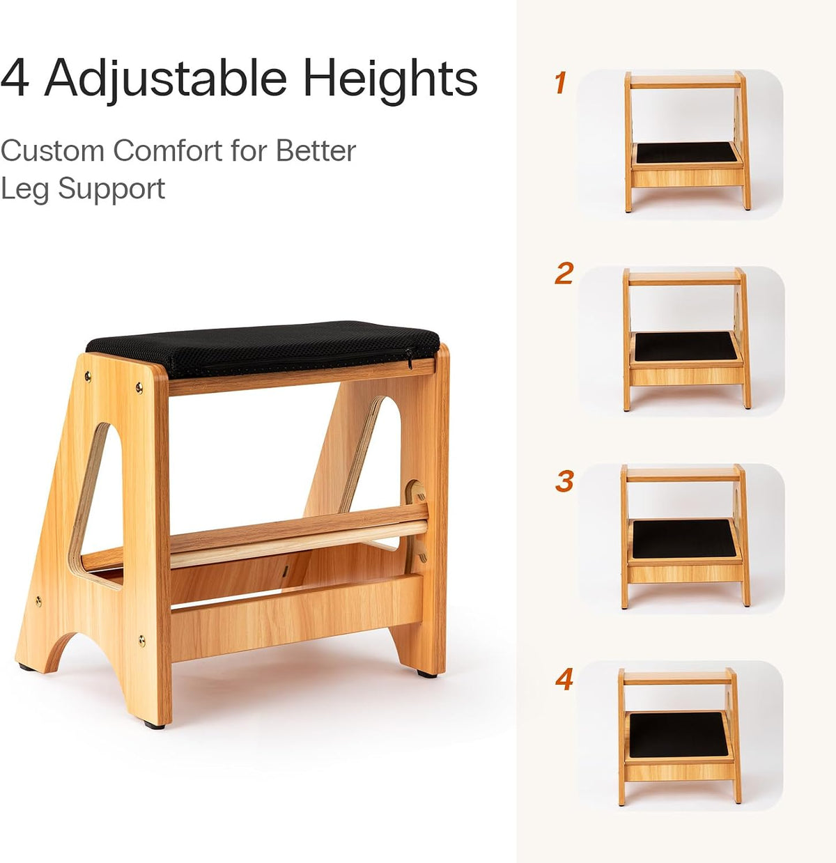 StrongTek Under Desk Foot Stool, 4 Heights, Removable Cushion, 300 lb